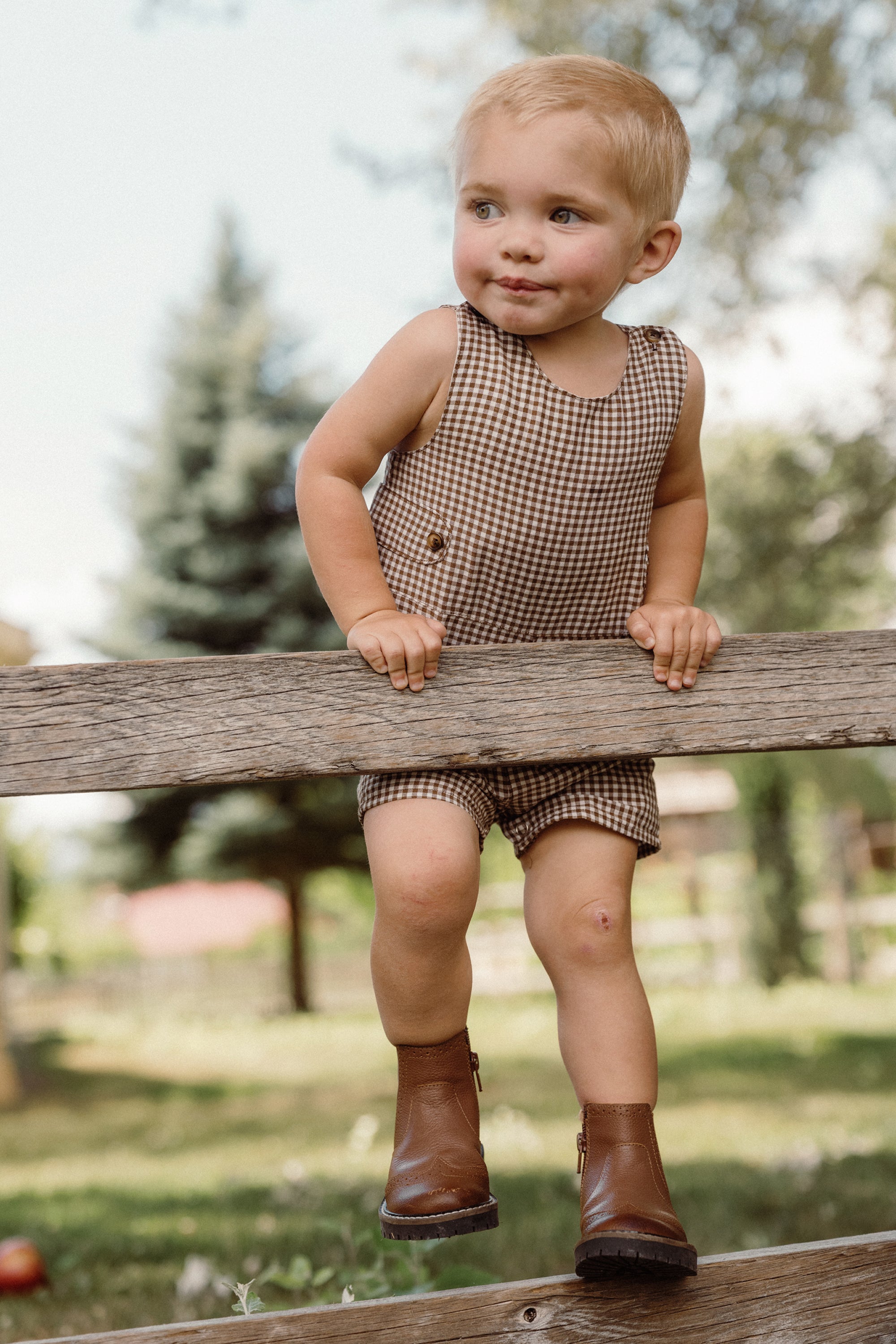 Baby Boy Thomas Romper in Brown Gingham – Ivy City Co