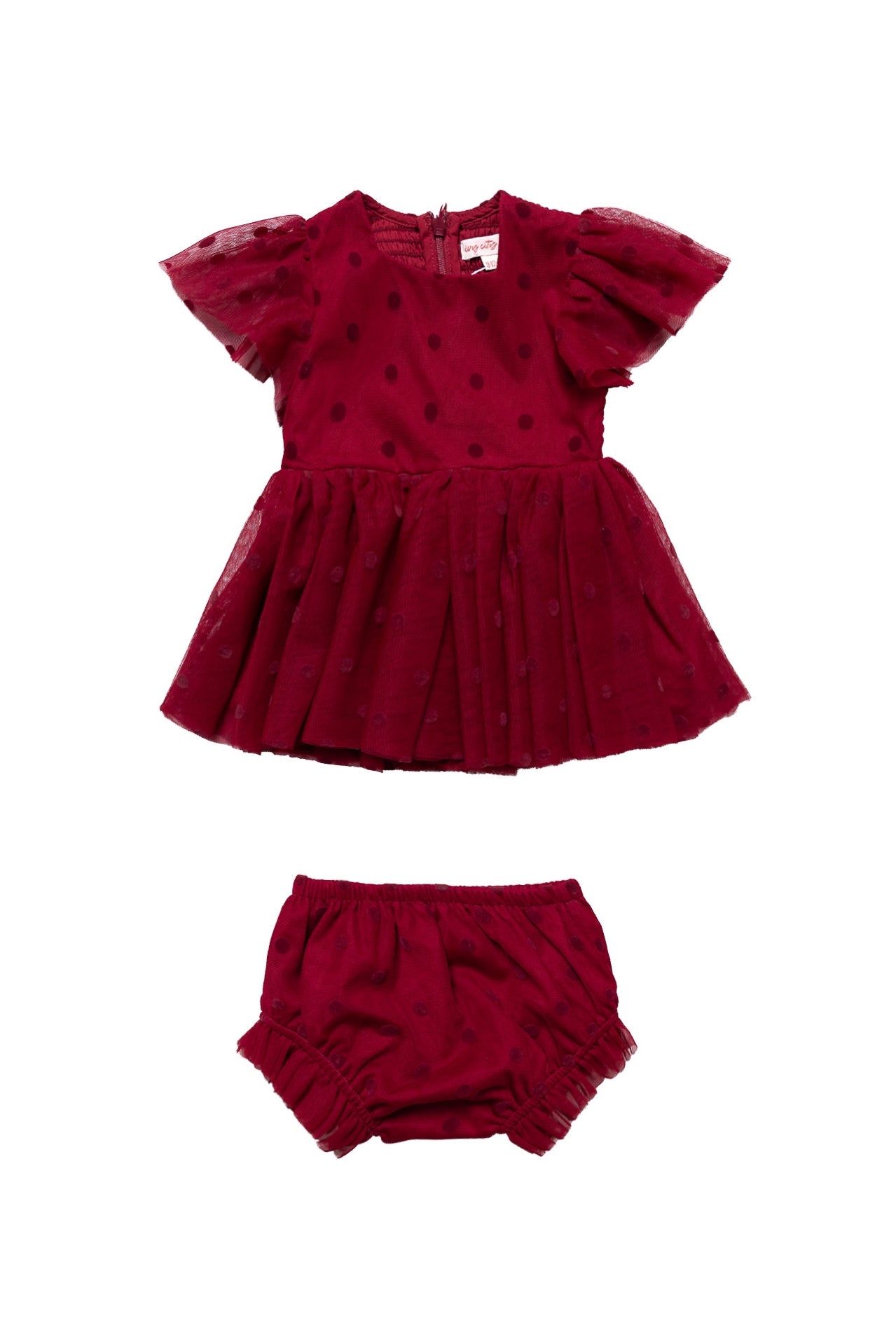 Baby Solange Dress Set in Burgundy Tulle 6-9M