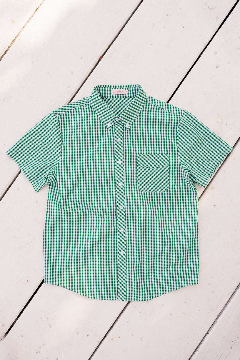 Mens James Shirt in Green Gingham FINAL SALE Ivy City Co