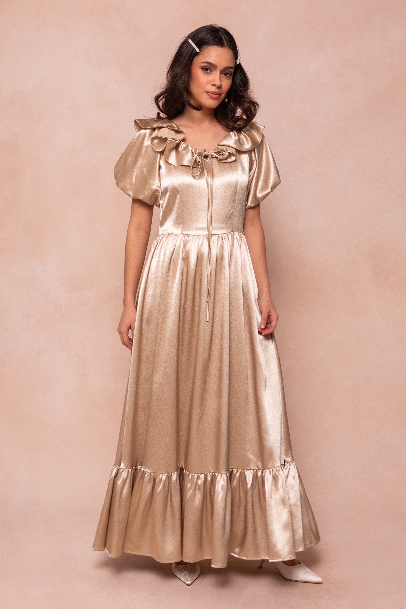 Billie Dress in Champagne Satin Ivy City Co Billie Dress in Champagne Satin Ivy City Co