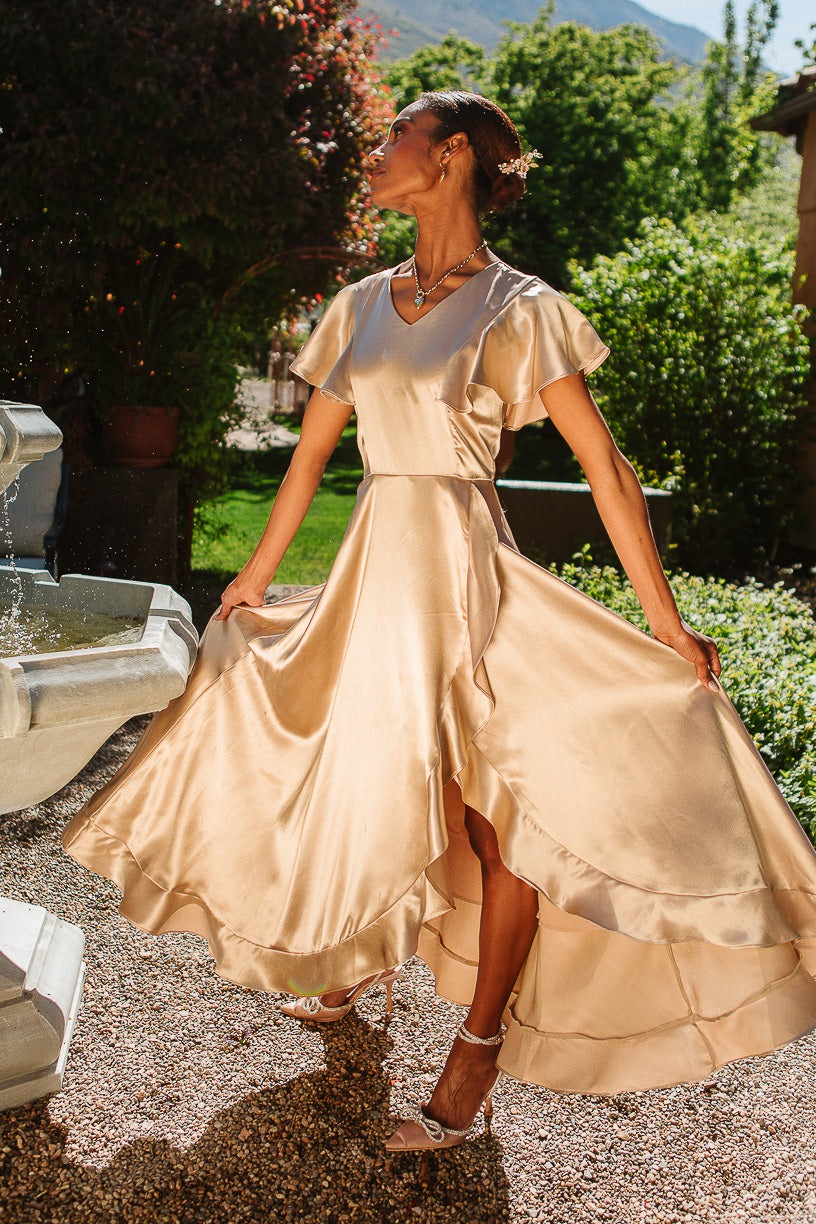 Champagne satin popular dress