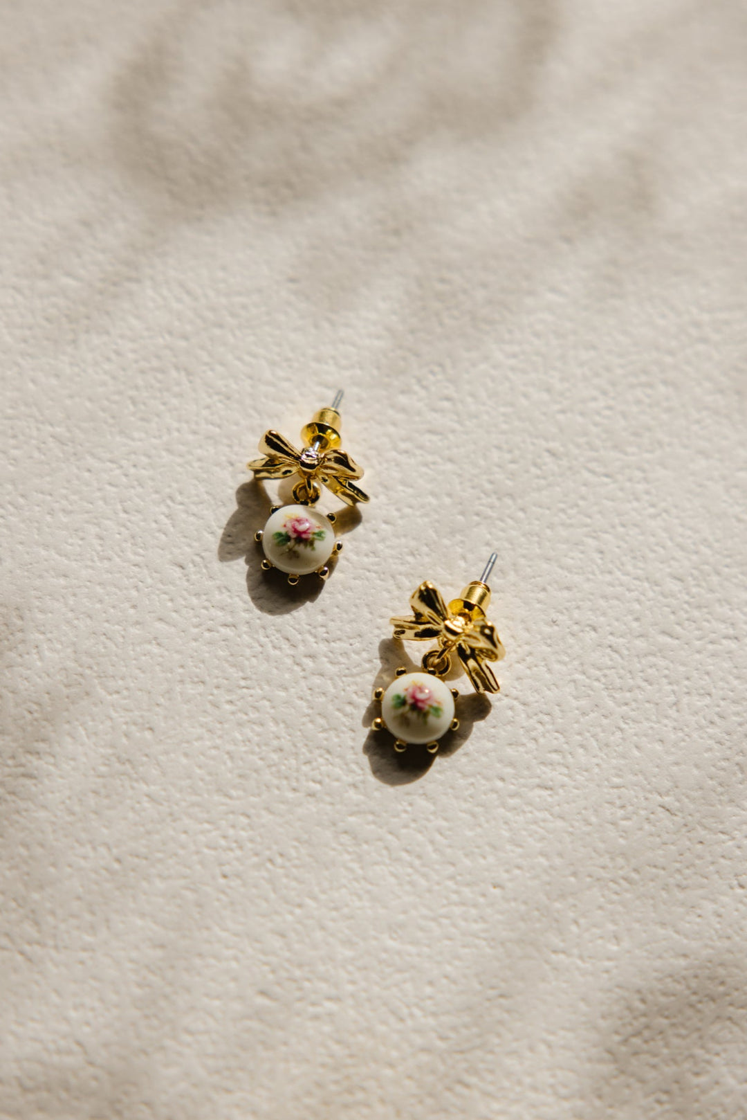 Porcelain Pink Rose and Bow Earrings