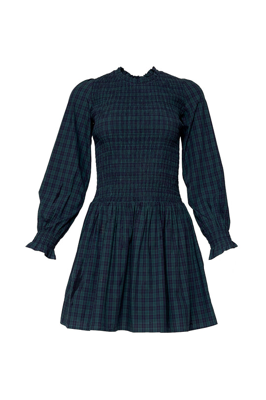 Plaid dress with long sleeves on a white background
