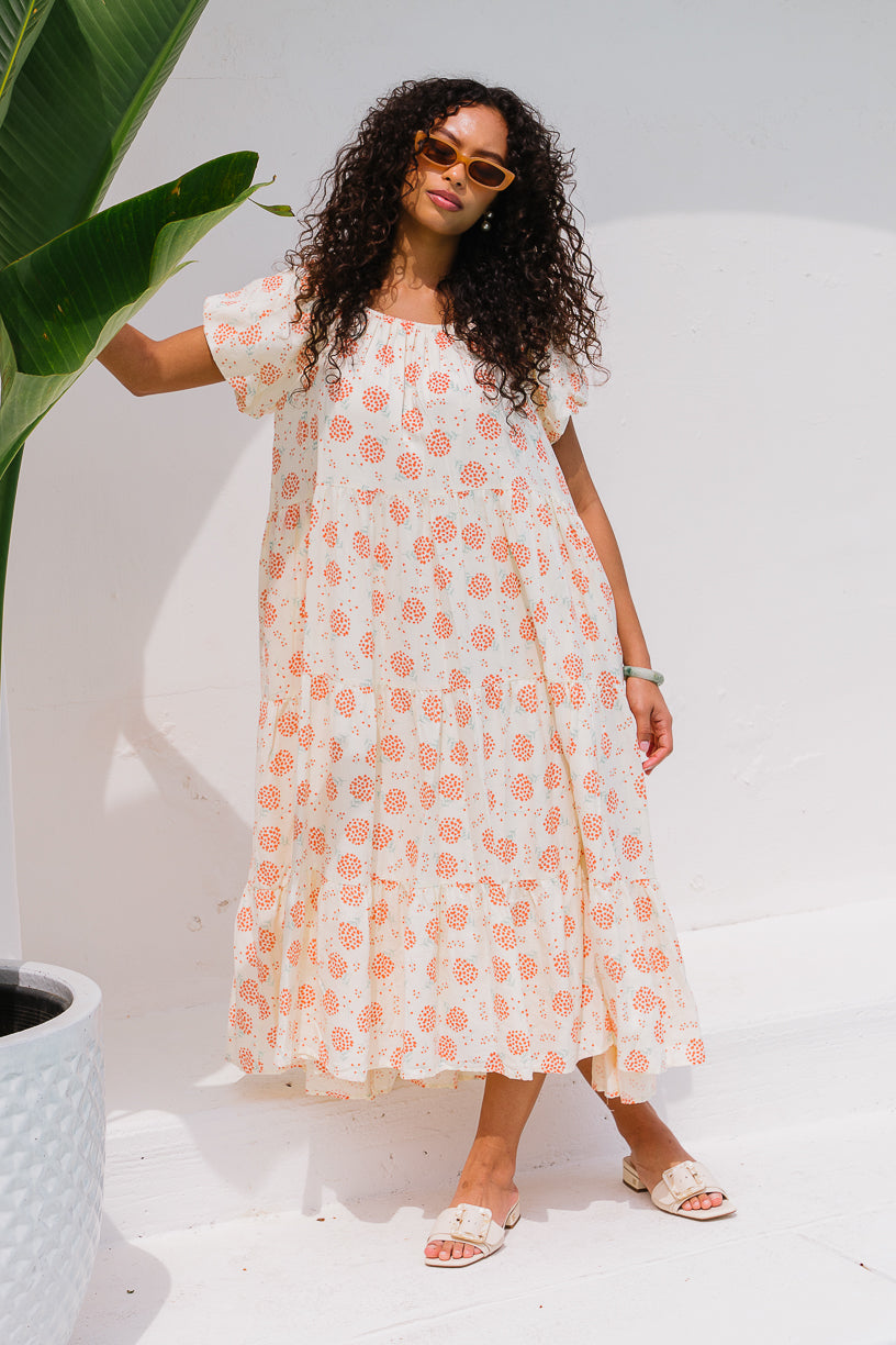 Cream floral maxi dress best sale