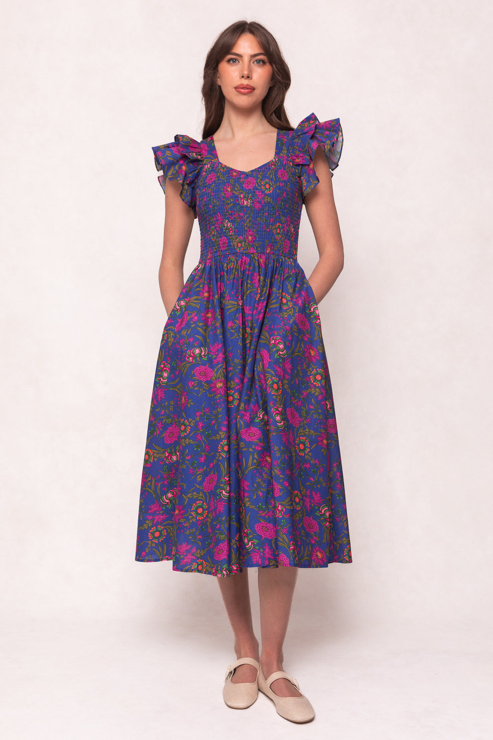 Hattie Dress in Blue Multicolor Floral
