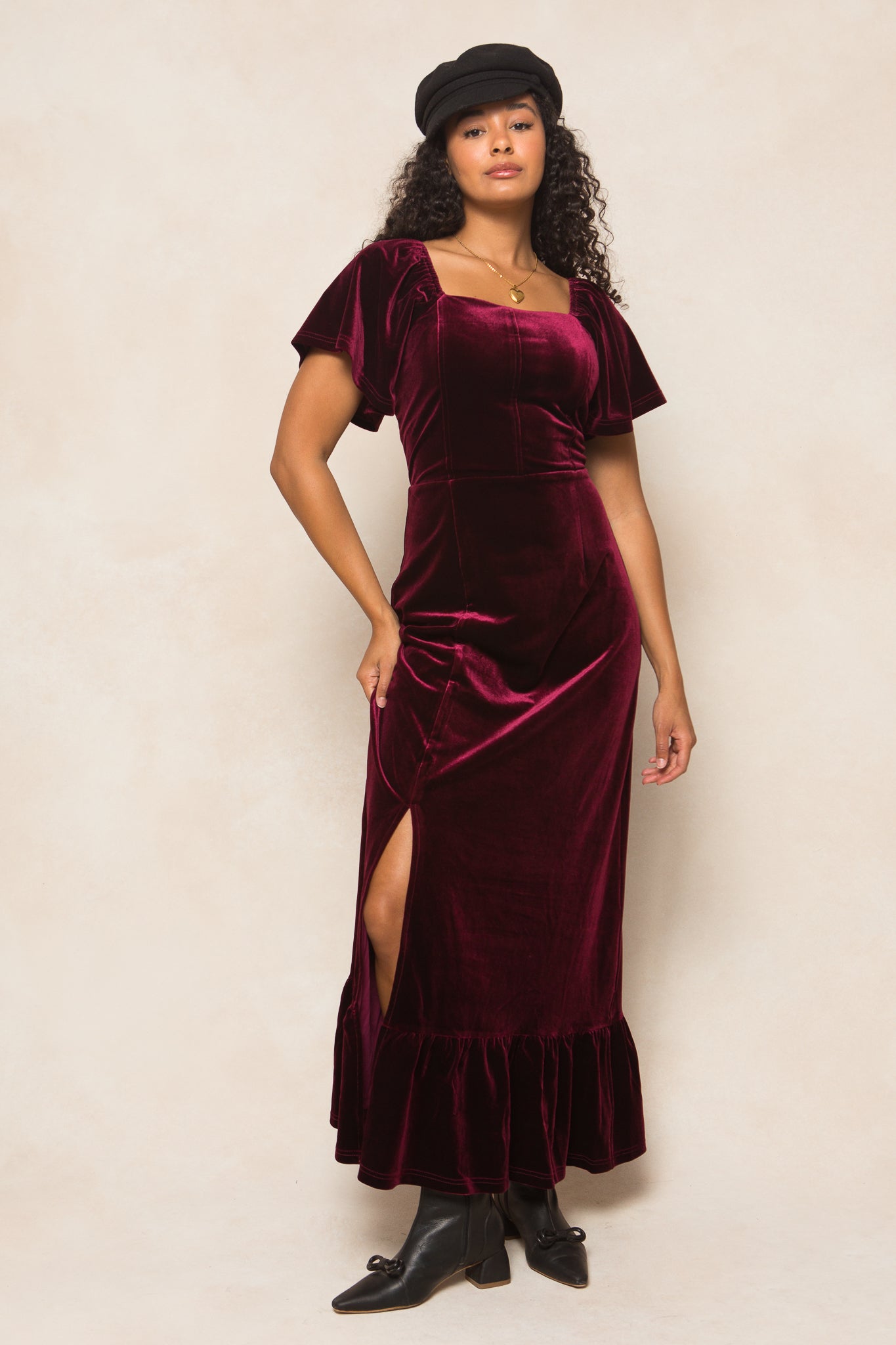 Maddie Dress in Wine Velvet FINAL SALE Ivy City Co