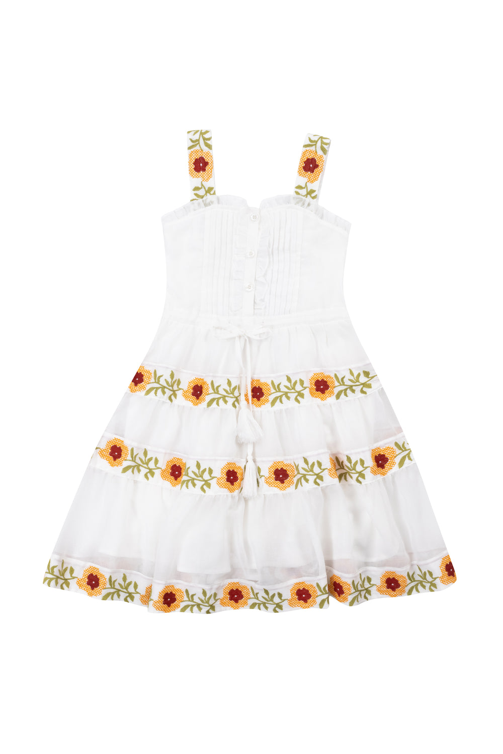 Mini Katerina Dress in White with Floral Trim