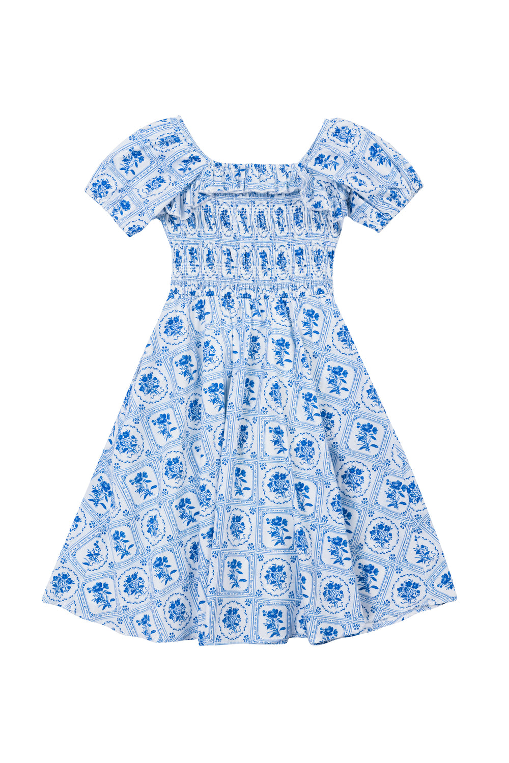 Mini Mae Dress in Blue Floral Stamp