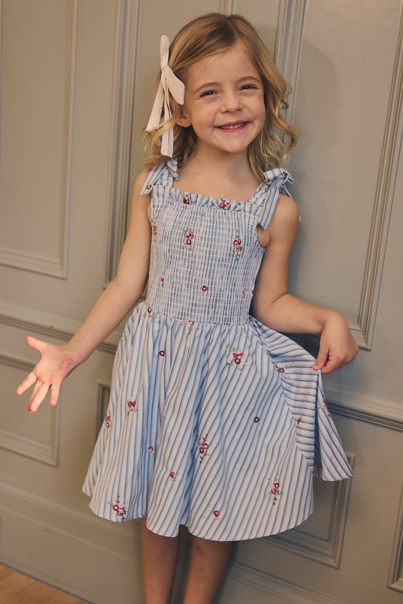 Mini Bluebell Dress in Blue & White Stripes 6/7 Mini Bluebell Dress in Blue & White Stripes 6/7