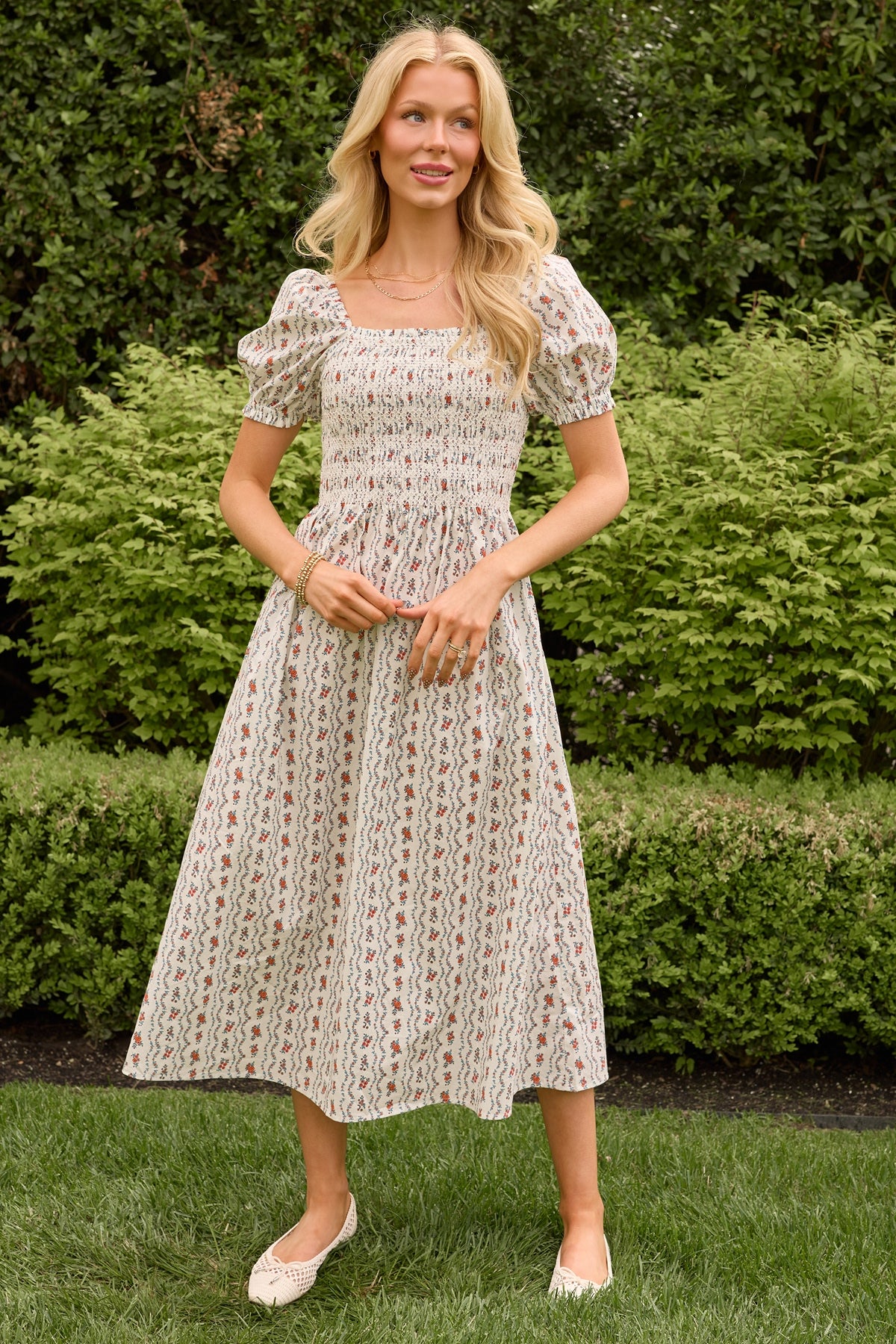 Sunday Best Dress in Linear Poppy Woodblock 1X