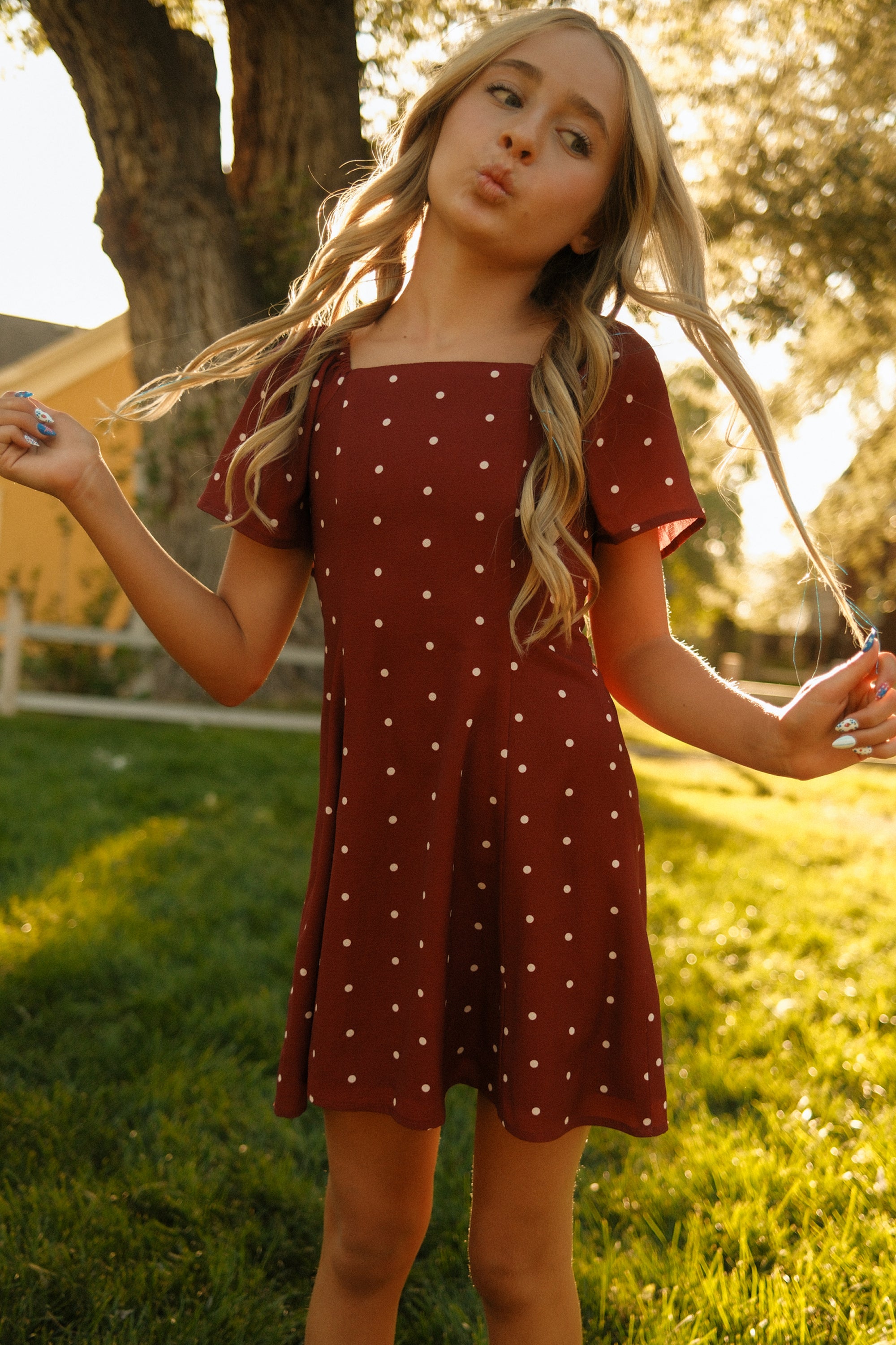 cute dainty dresses Teen Blakely Dress in Cranberry Dot 6/7 Web Collection: Beach smocked waist tops an Alton Brown Caesar Salad Modest dress Dress style:CORSET + A-LINE TULLE SKIRT WITH SLIT