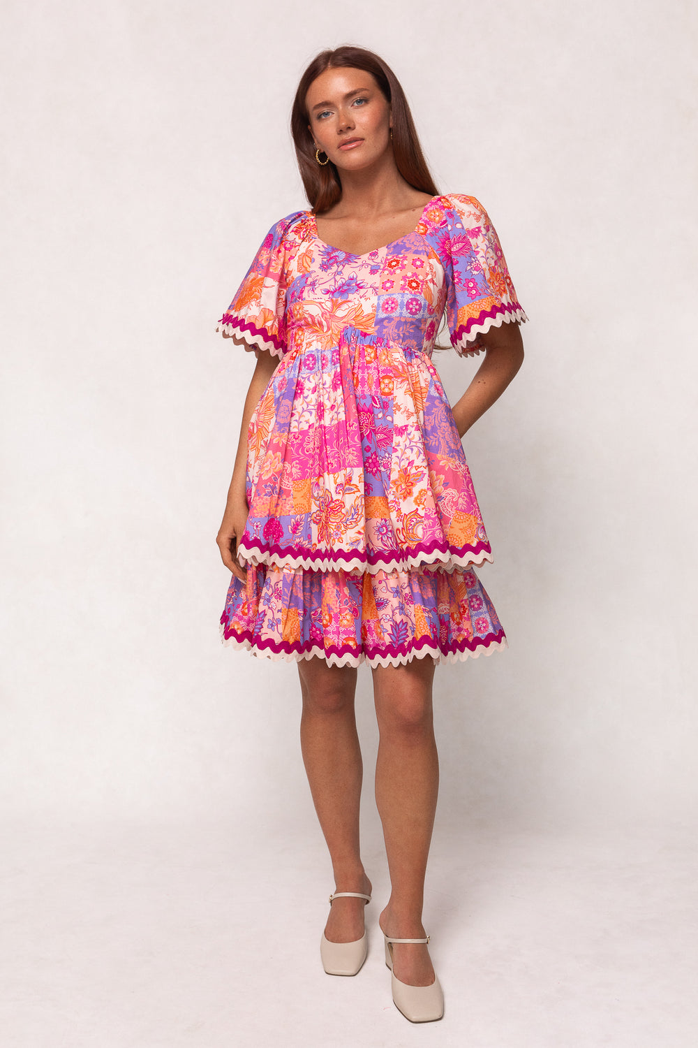 Tessa Dress in Pink Floral Tile