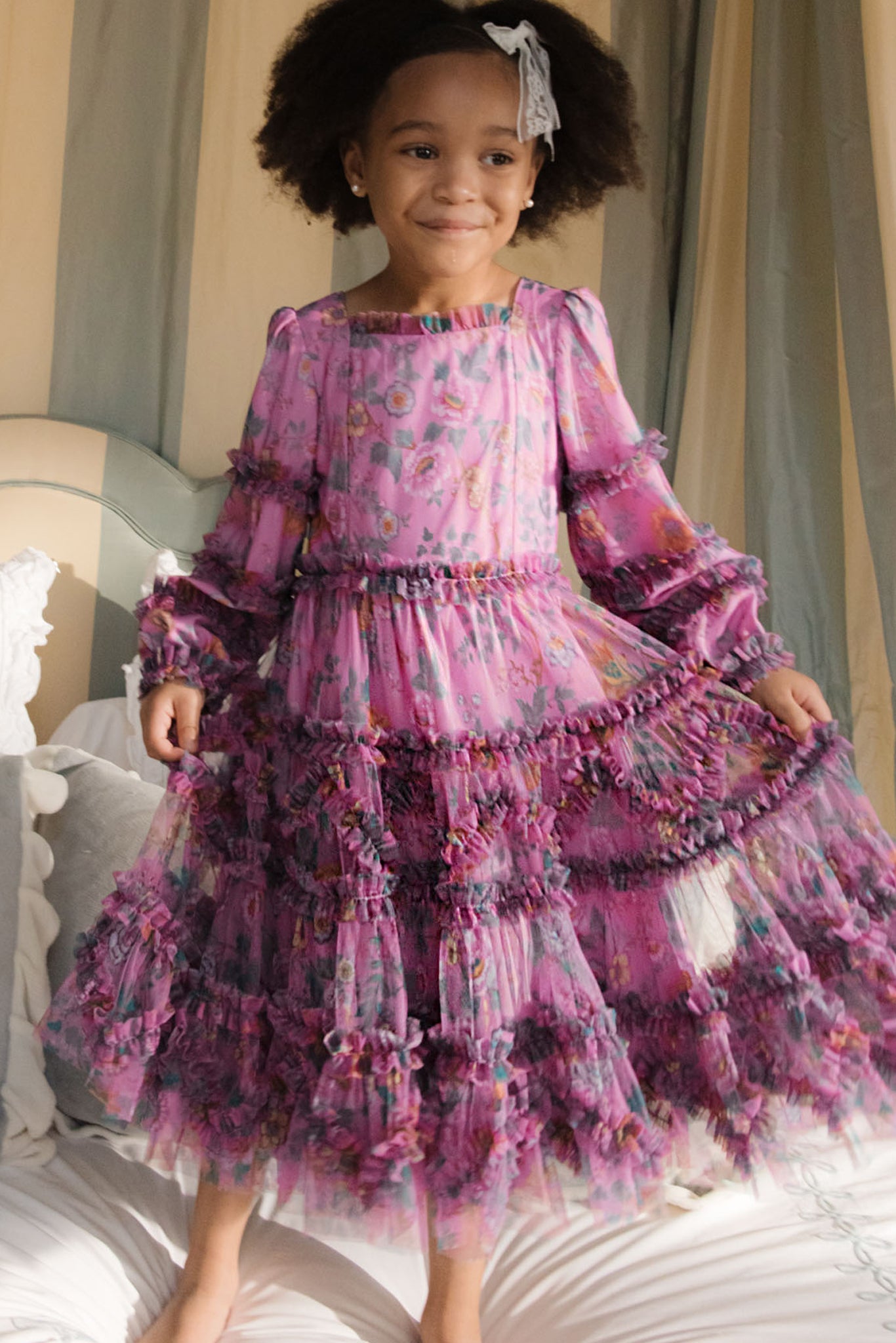 girls long sleeve floral dress Girls Smocked Vivid Floral Dress