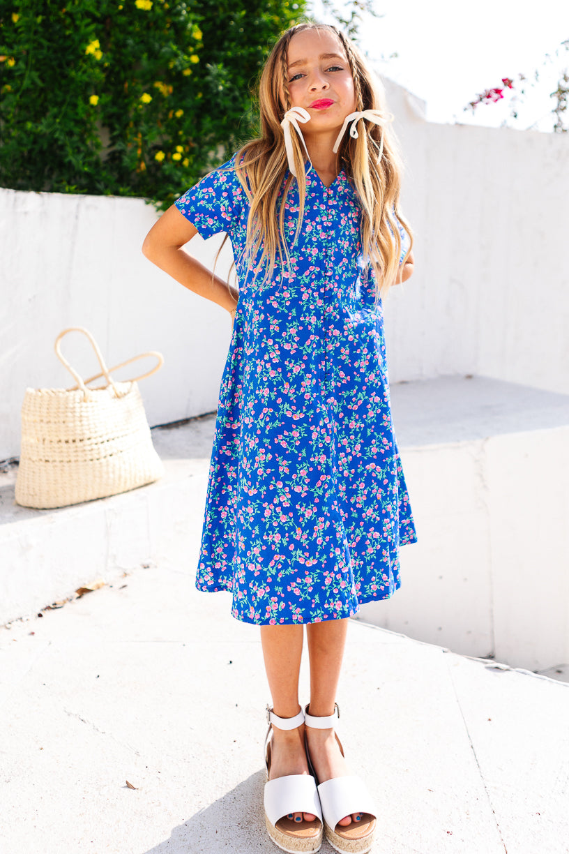 blue floral dress