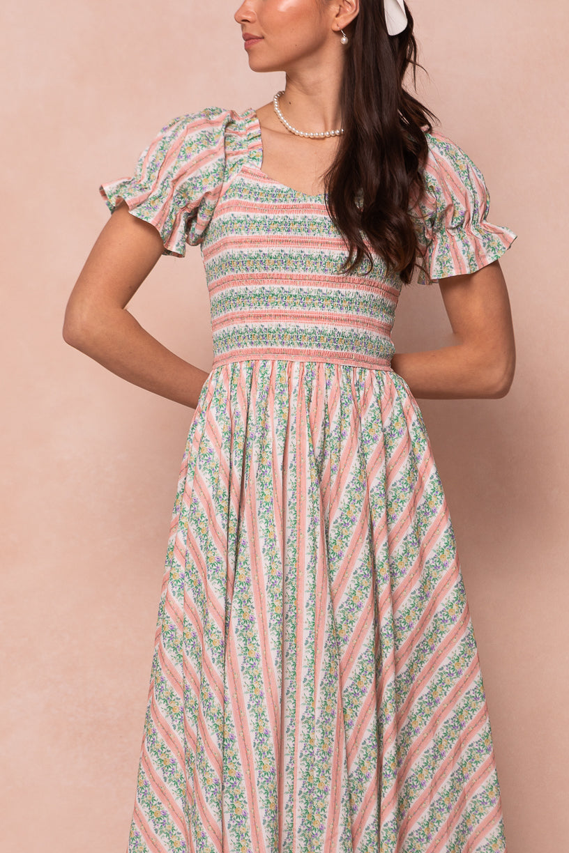 Teagan Short Sleeve Dress in Floral Stripe - FINAL SALE