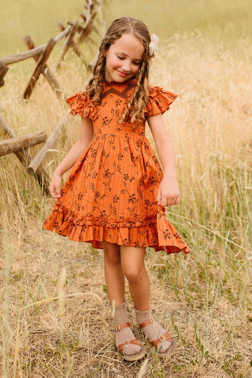 Ivy City Girls Mini Shae Dress Burnt Orange Size 6 7