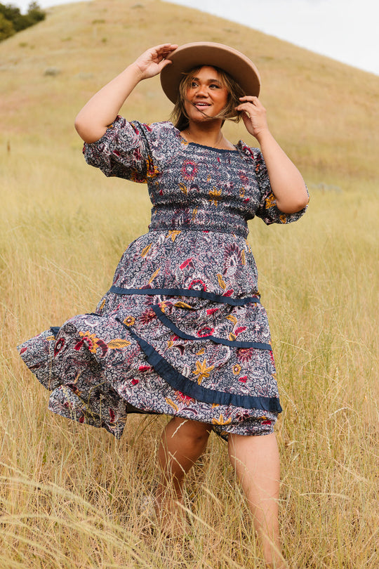Roselyn Dress in Navy Floral