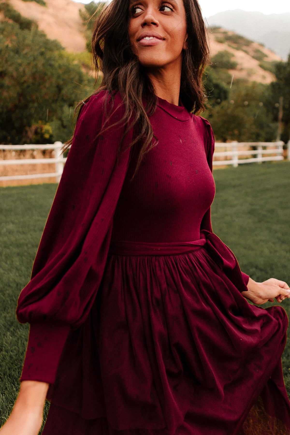 Cosette Midi Dress in Wine