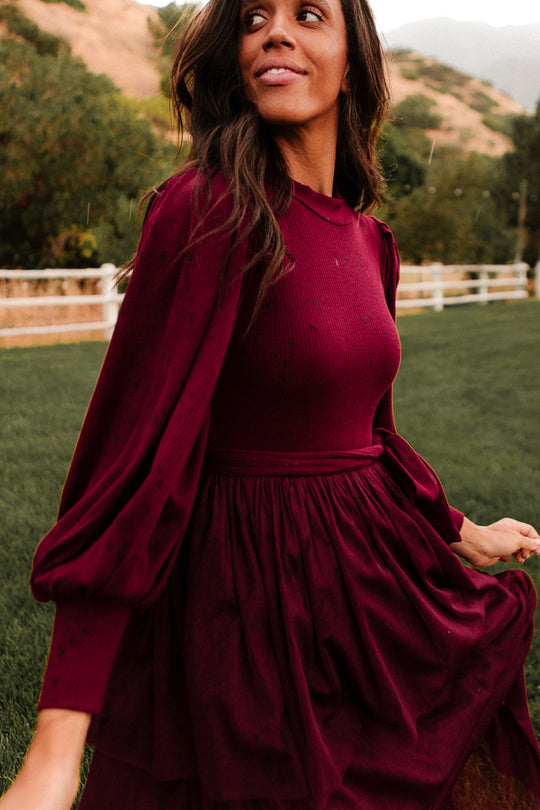Cosette Midi Dress in Wine
