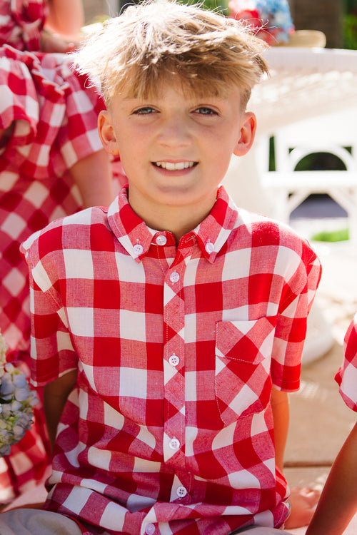 Boys James Shirt in Red Gingham