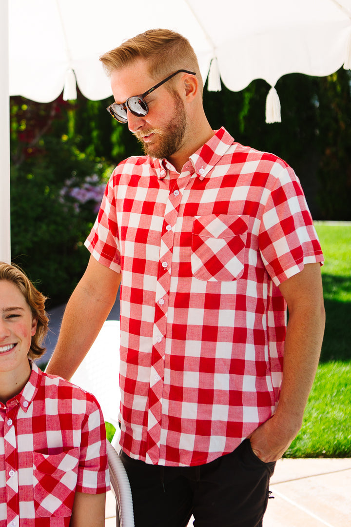 Mens James Shirt in Red Gingham