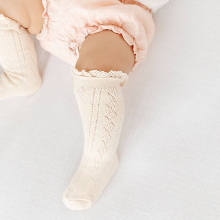 Fancy Lace-Top Knee-High Socks in Vanilla