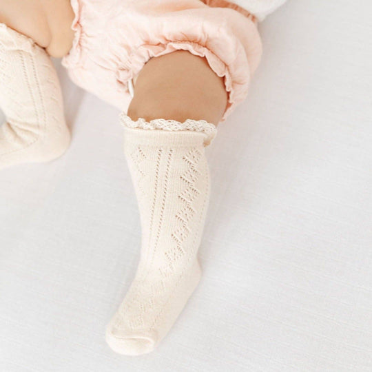 Fancy Lace-Top Knee-High Socks in Vanilla