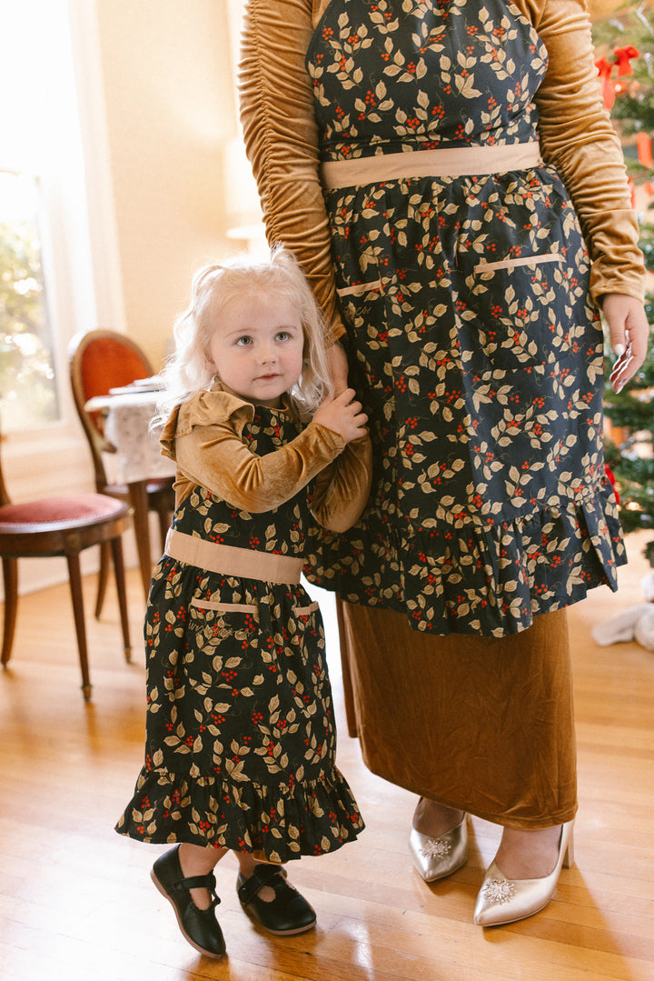 Mini Ivy Apron in Sophia Holly Berry Cotton