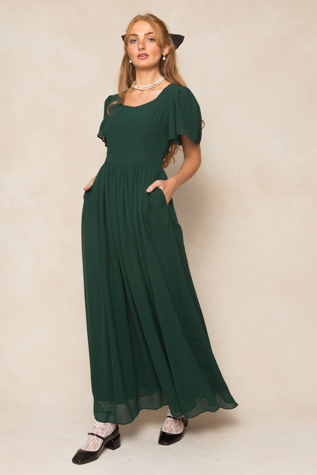 Abbie Dress in Emerald Chiffon