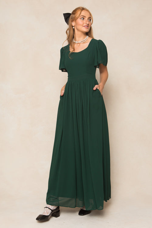 Abbie Dress in Emerald Chiffon