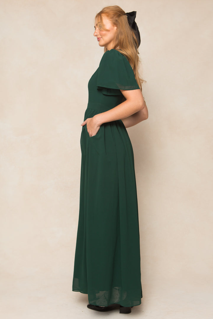 Abbie Dress in Emerald Chiffon