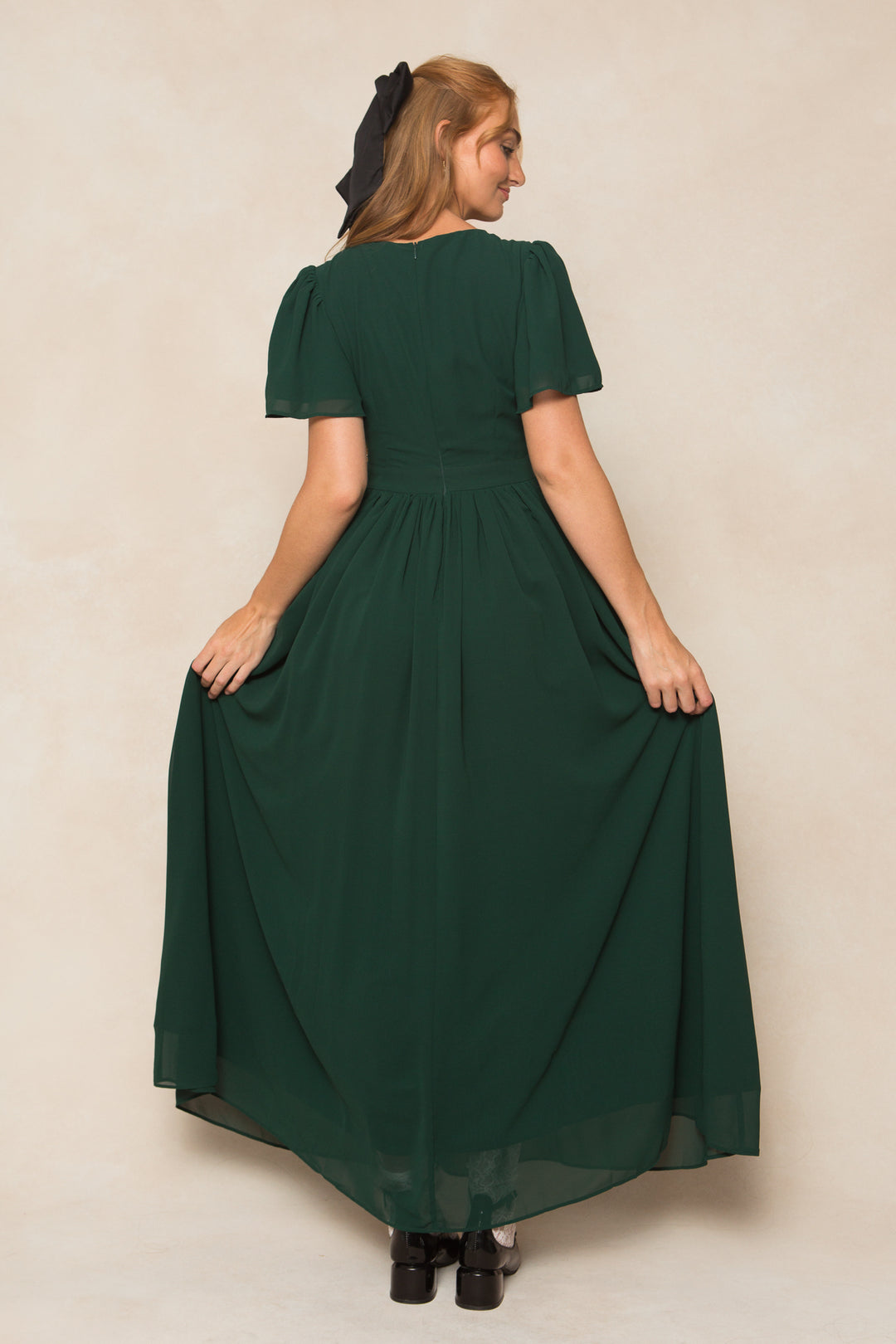 Abbie Dress in Emerald Chiffon