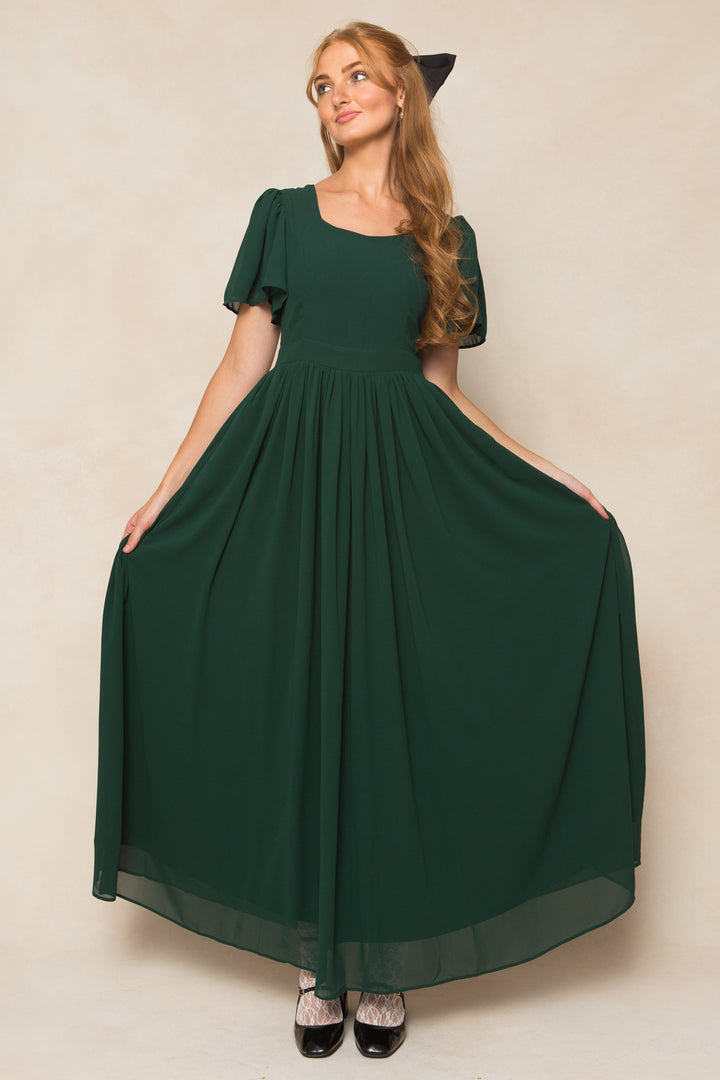 Abbie Dress in Emerald Chiffon