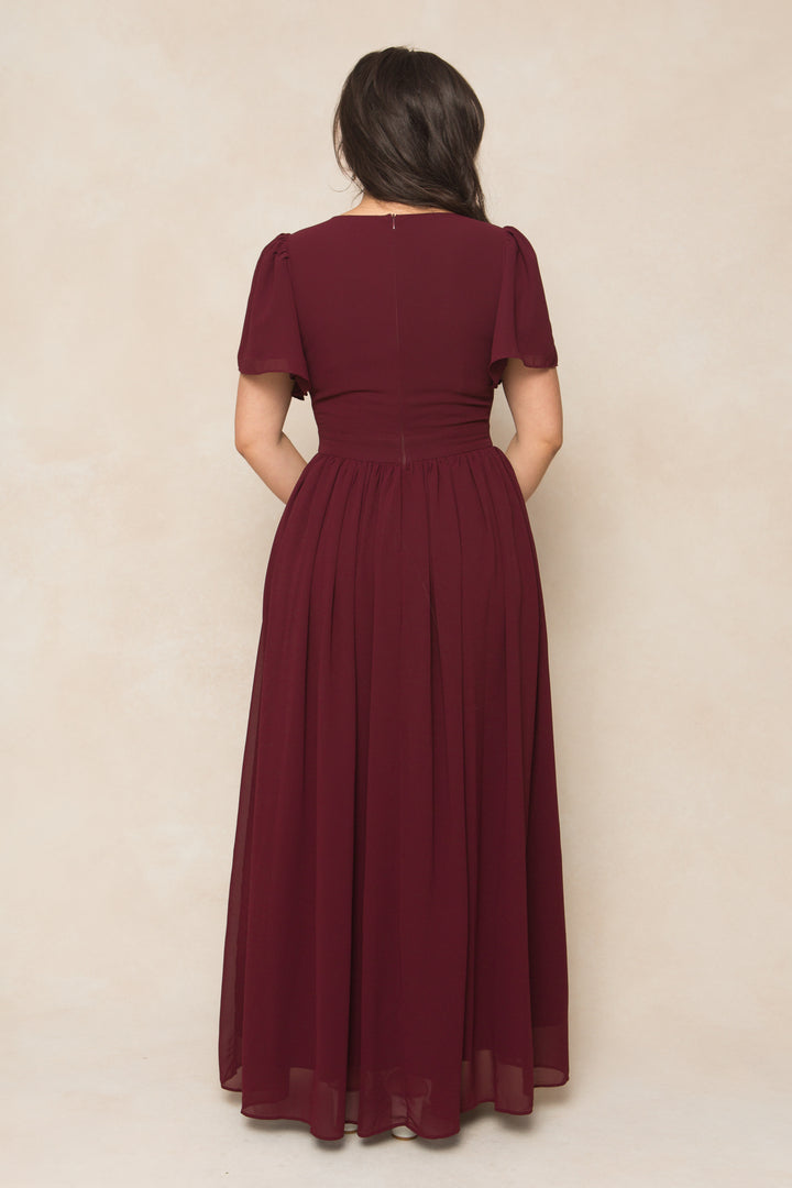 Abbie Dress in Wine Chiffon