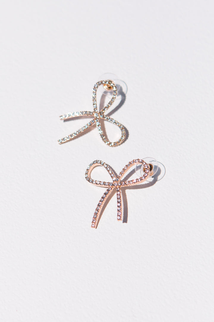 Rose Gold Crystal Bow Earrings