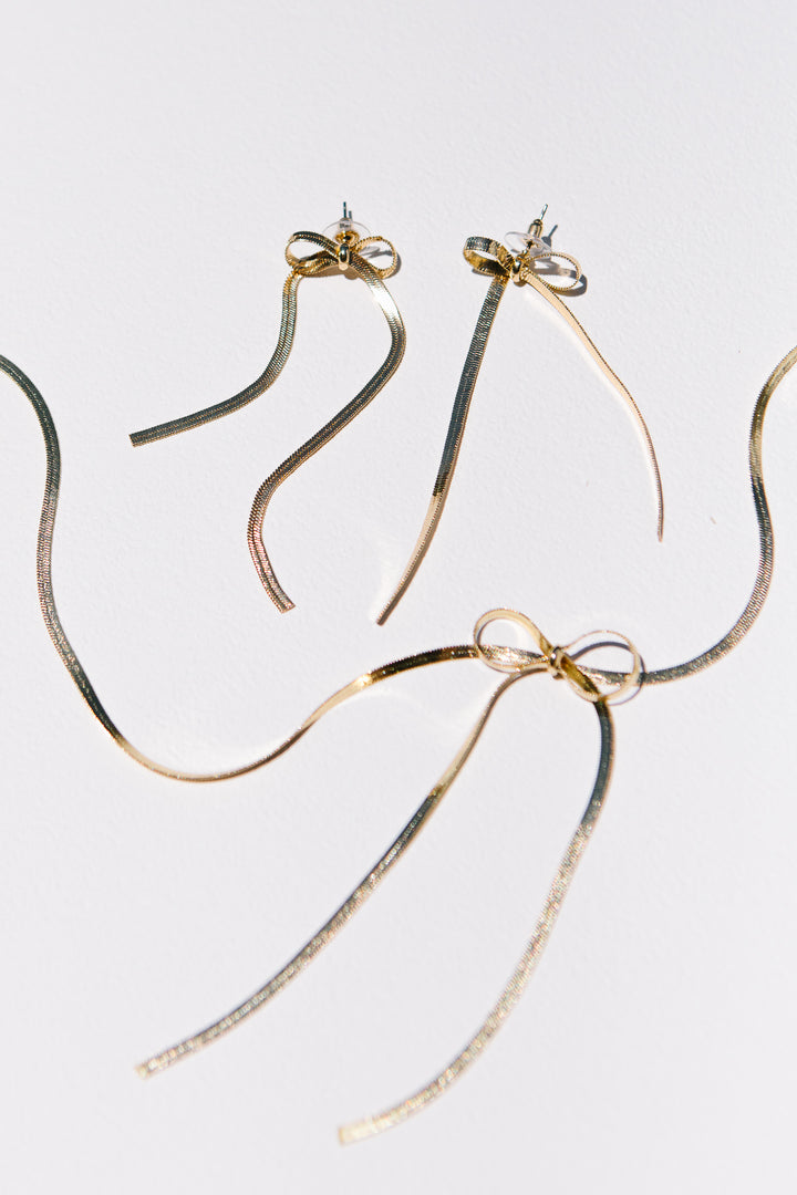 Long Herringbone Bow Earrings