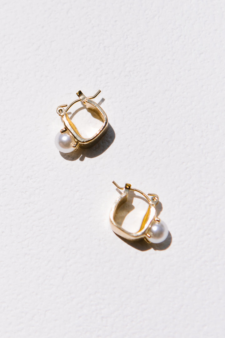 Gold Pearl Chunky Hoop Earrings