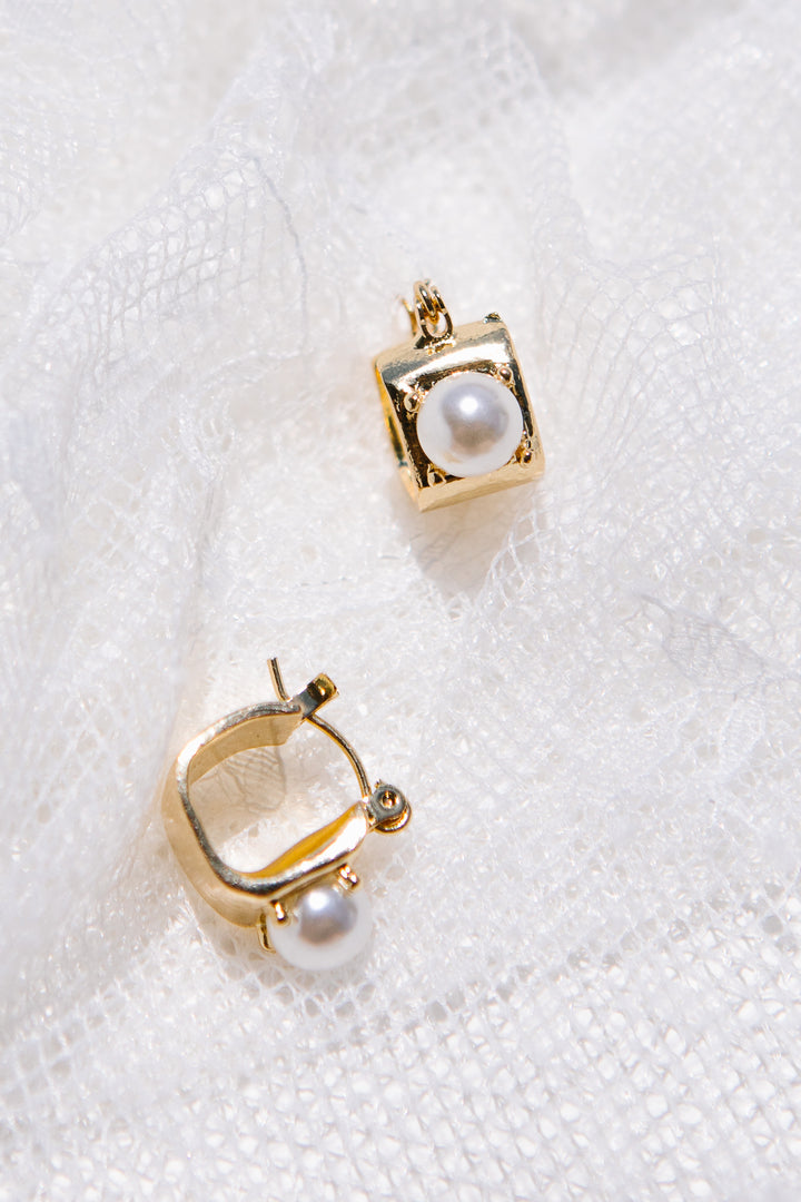 Gold Pearl Chunky Hoop Earrings