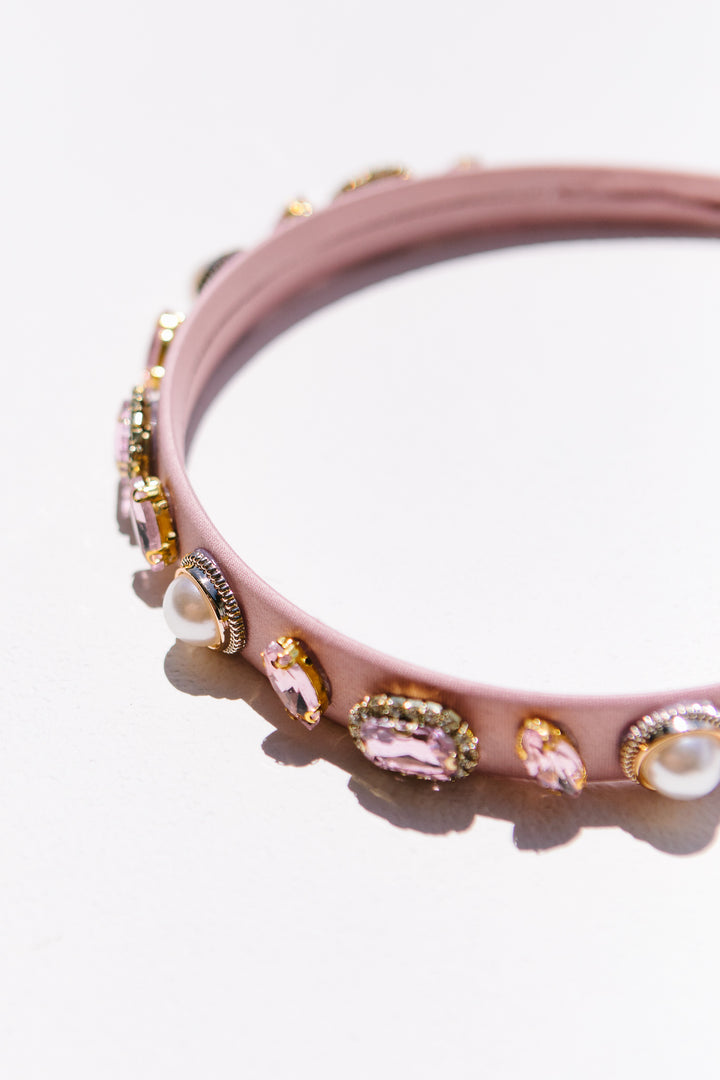 Pink Pearl and Stone Embellished Headband
