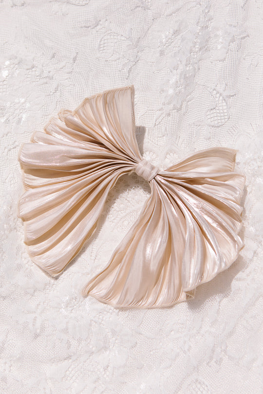 Champagne Pleated Bow Clip
