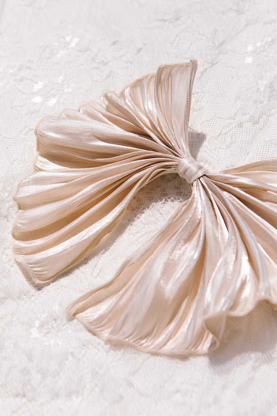 Champagne Pleated Bow Clip