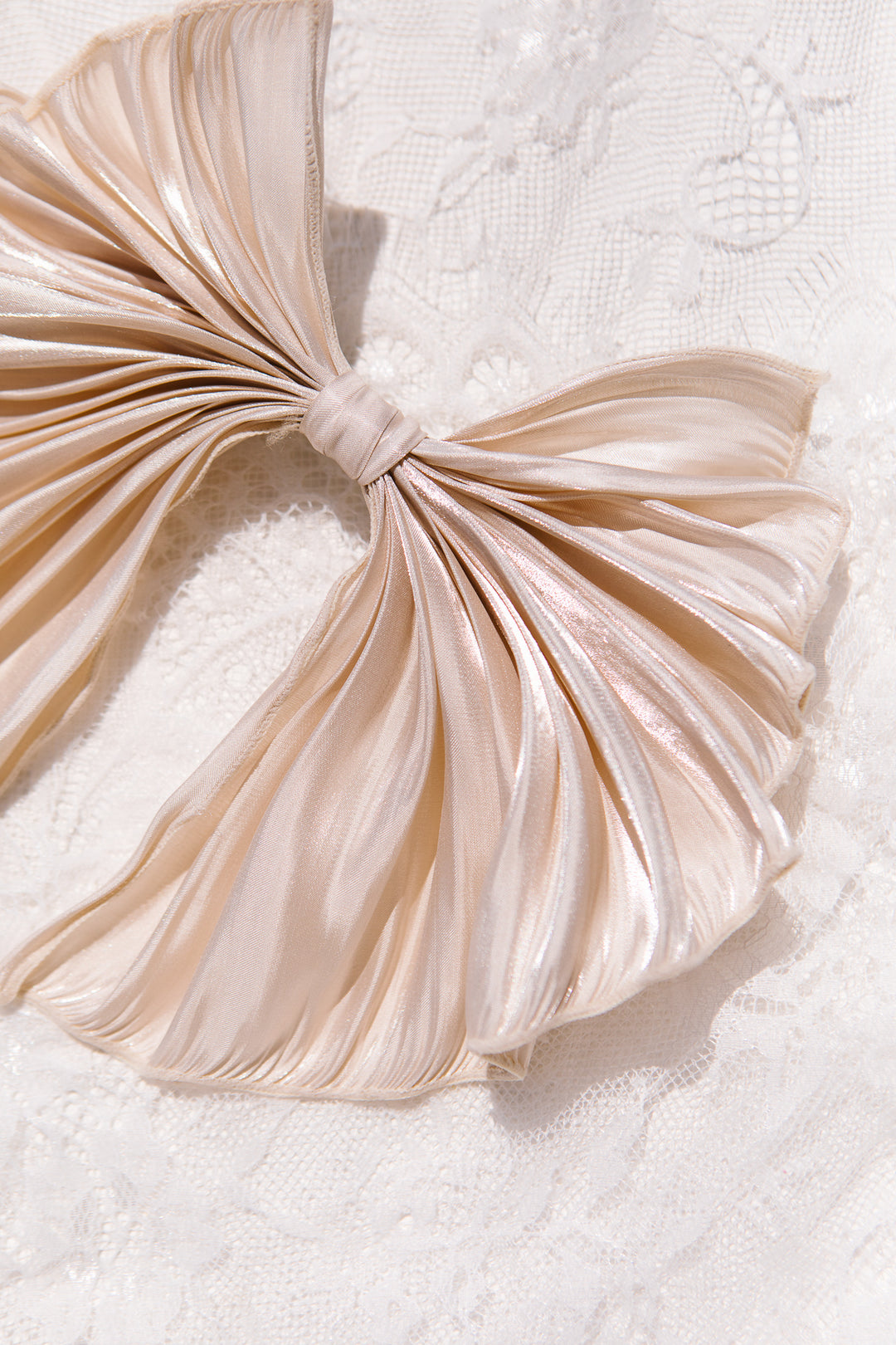 Champagne Pleated Bow Clip