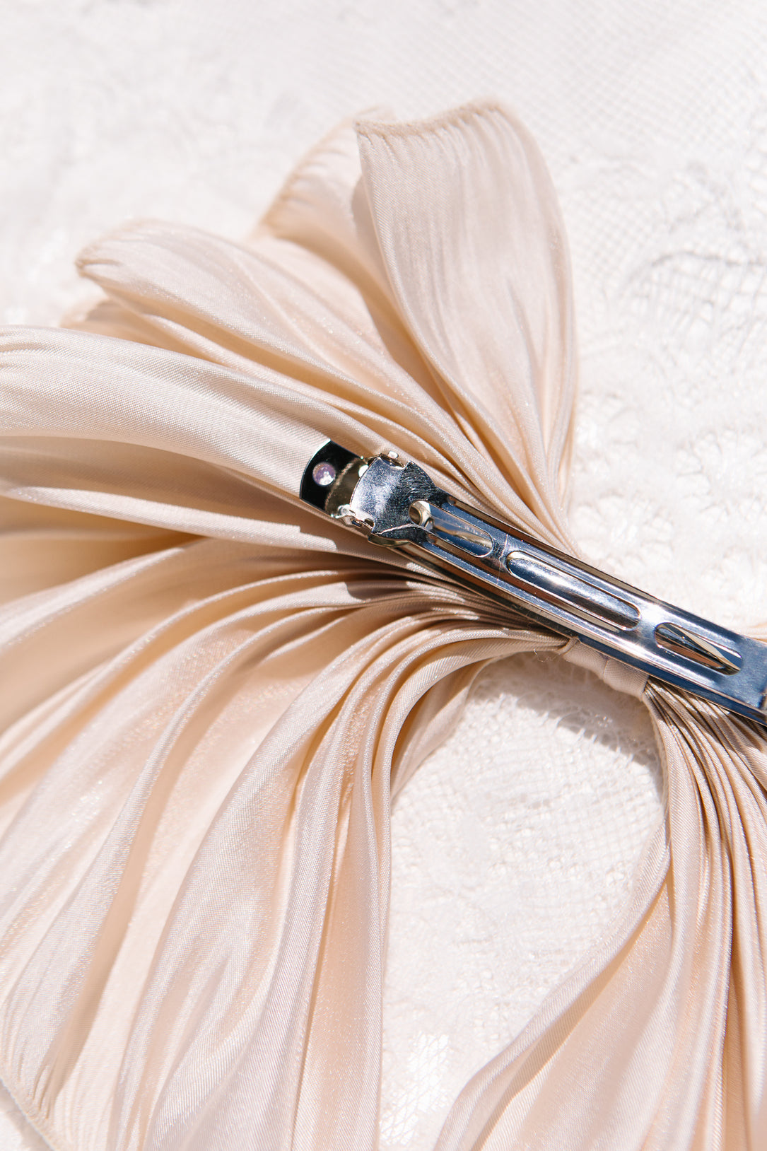 Champagne Pleated Bow Clip