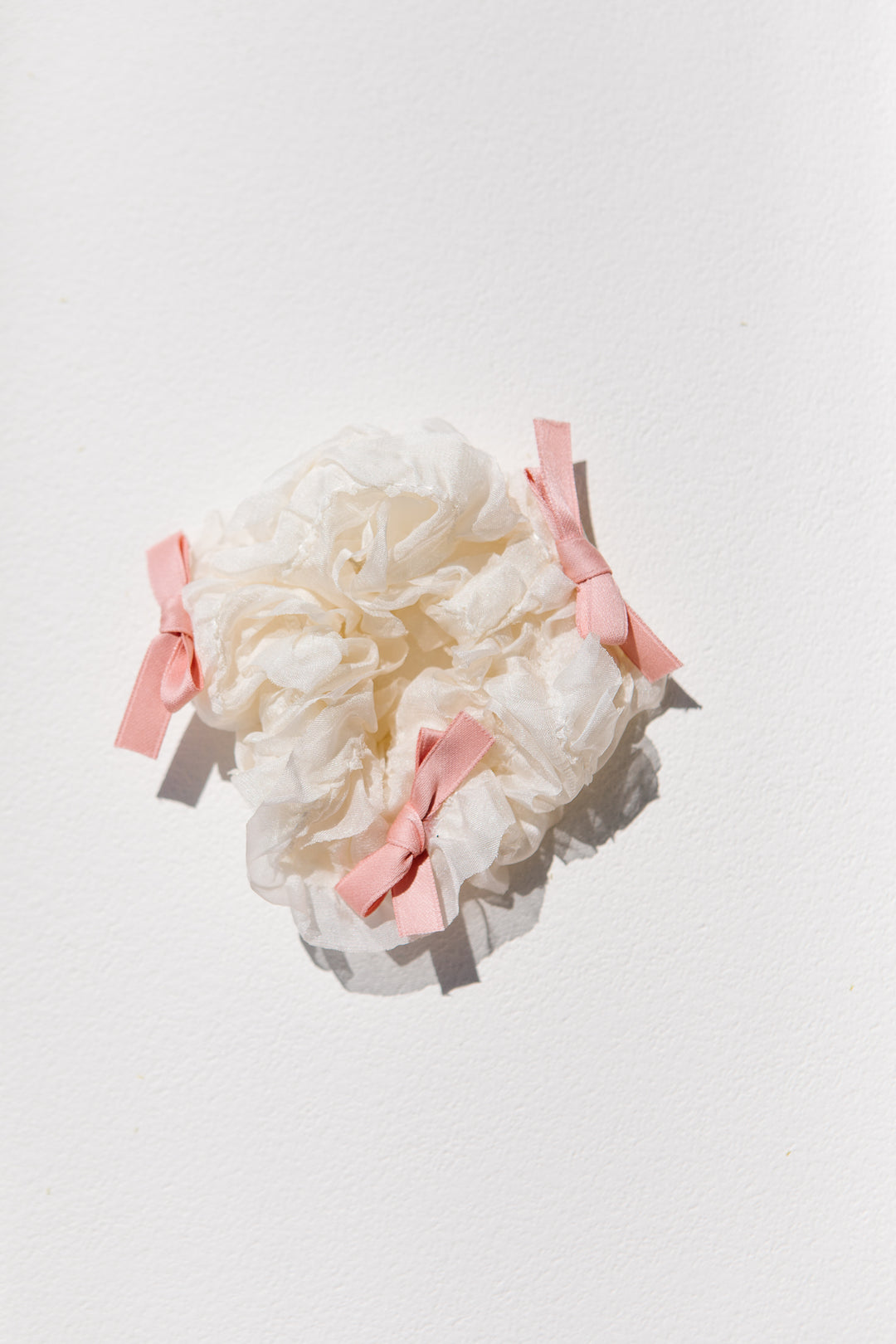 Cream with Pink Bow Scrunchie