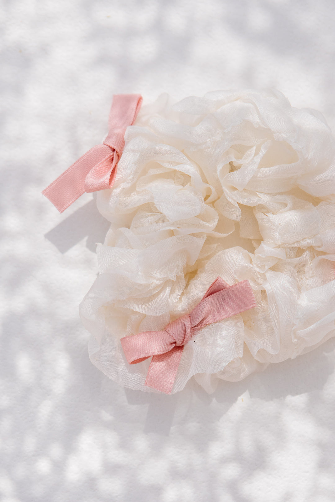 Cream with Pink Bow Scrunchie