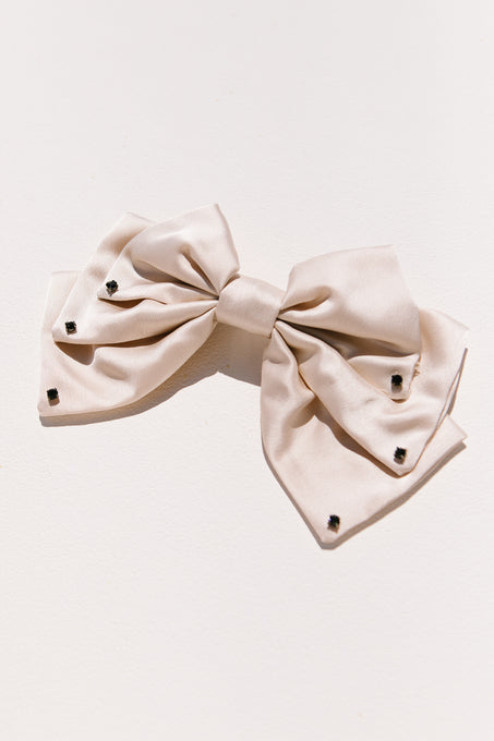 Champagne with Black Embellishments Bow Clip