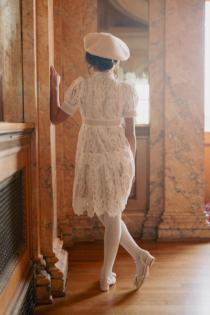 Mini Ainsley Dress in White Lace