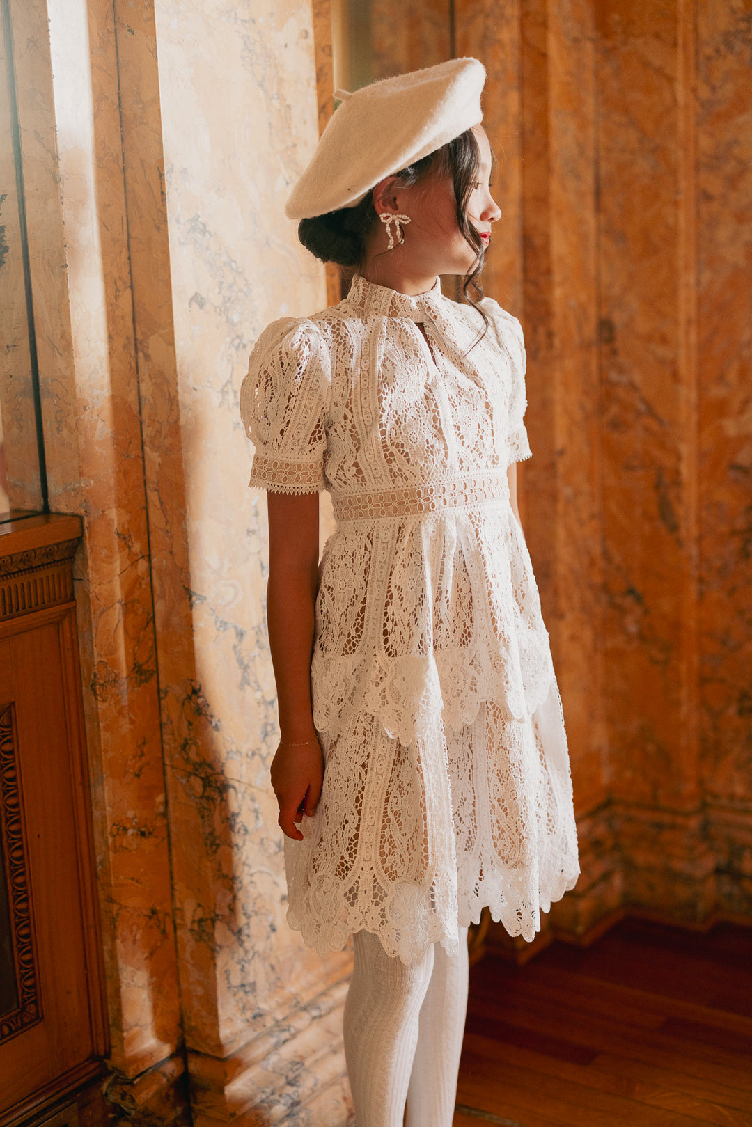 Mini Ainsley Dress in White Lace