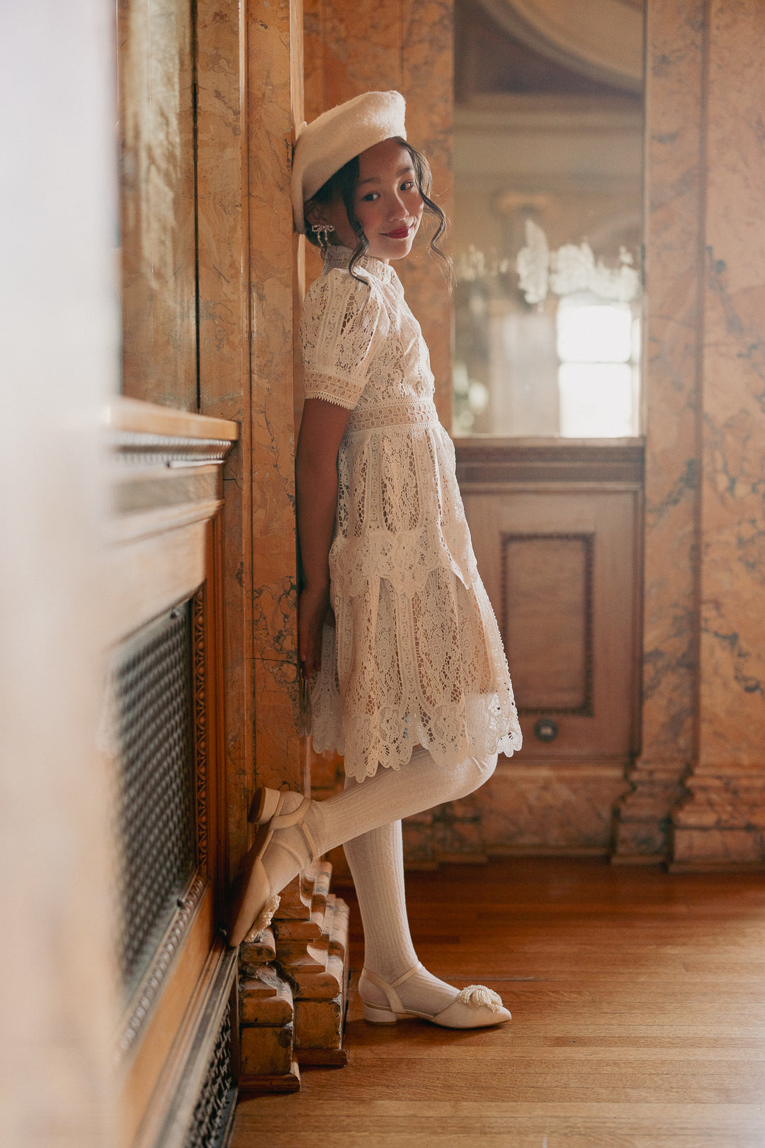 Mini Ainsley Dress in White Lace