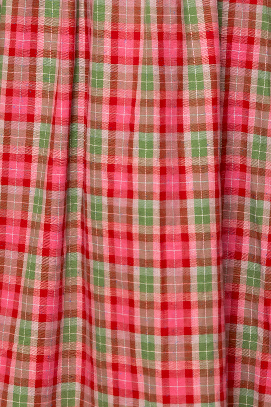 Close-up of red and green plaid fabric